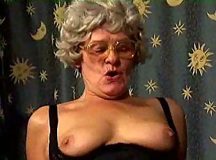 Grey Granny in Stockings Gets Cum on her Glasses