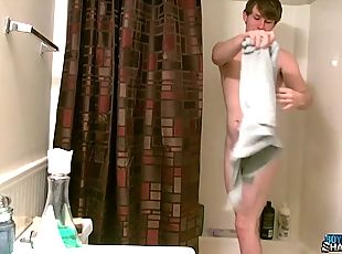 Twink boy tyler stroke his dick in the shower