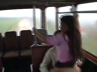 Nina Roberts in boots & stockings fucked in a bus