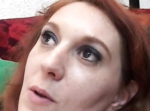 Redhead Carina strips and sucks a guy during interview